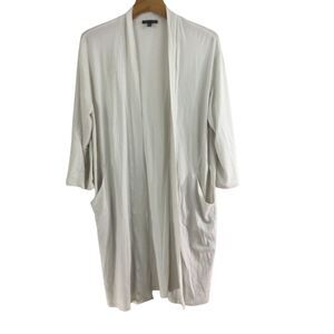 Eileen Fisher Tencel Lyocell Open Front Long Stretch Knit Cardigan In Bone Small